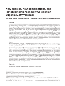 New Species, New Combinations, and Lectotypifications in New Caledonian Eugenia L