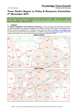 Trowbridge Town Council Town Clerk's Report to Policy & Resources Committee 5Th November 2019