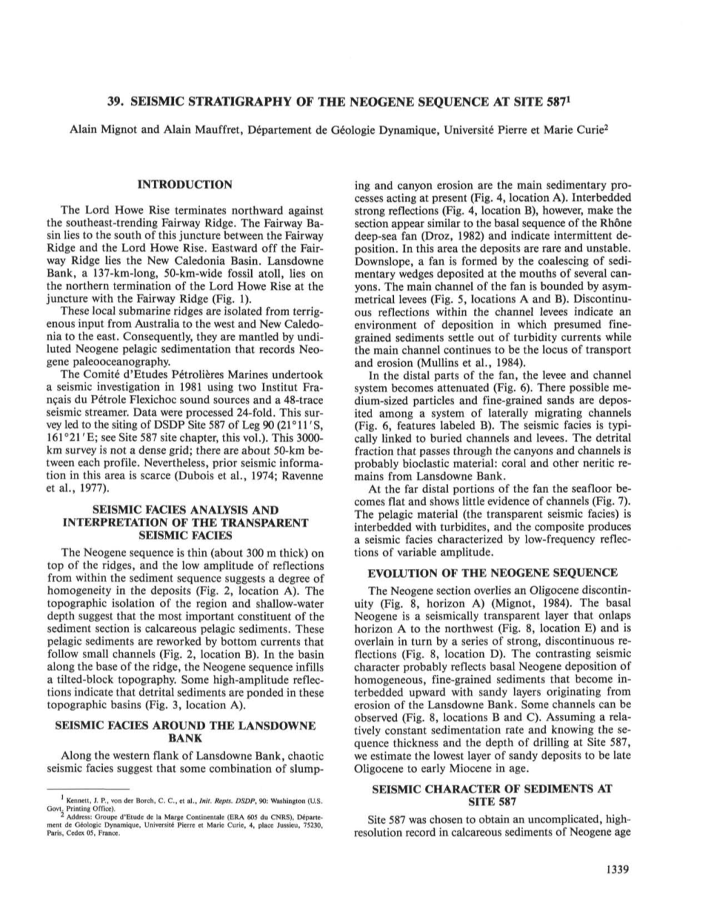 39. Seismic Stratigraphy of the Neogene Sequence at Site 5871