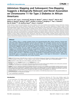 Admixture Mapping and Subsequent Fine-Mapping Suggests a Biologically Relevant and Novel Association on Chromosome 11 for Type 2 Diabetes in African Americans