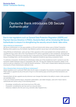 Deutsche Bank Introduces DB Secure Authenticator