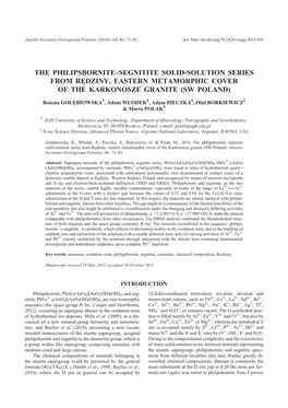 The Philipsbornite–Segnitite Solid-Solution Series from Rêdziny, Eastern Metamorphic Cover of the Karkonosze Granite (Sw Poland)