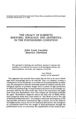 The Legacy of [Liberty]: Rhetoric, Ideology, and Aesthetics in the Postmodern Condition