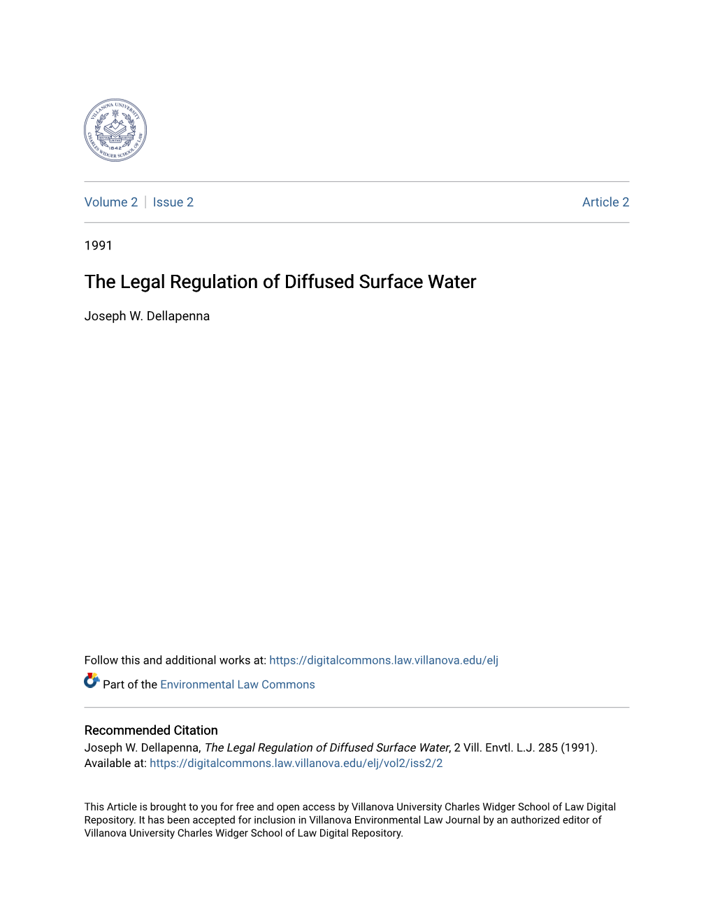 The Legal Regulation of Diffused Surface Water