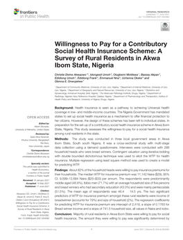 Willingness to Pay for a Contributory Social Health Insurance Scheme: a Survey of Rural Residents in Akwa Ibom State, Nigeria