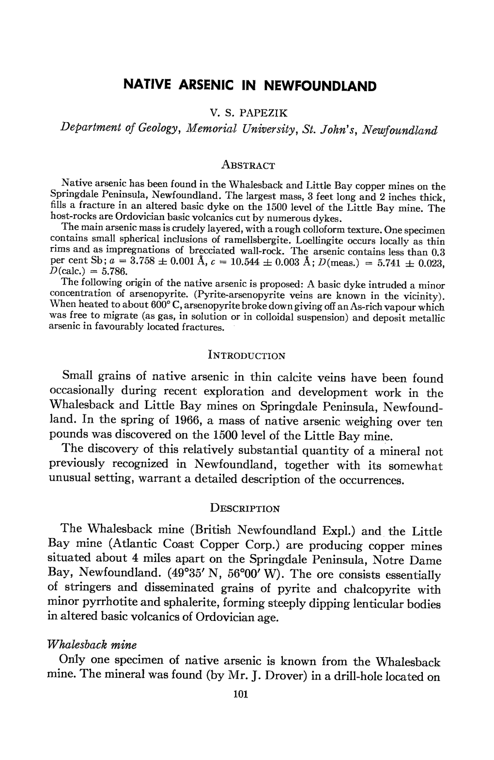 Native Arsenic in Newfoundland