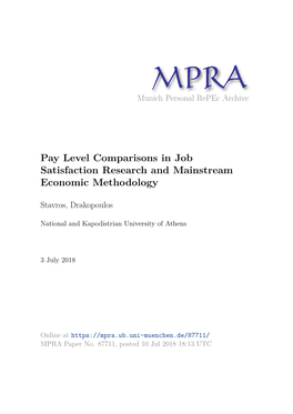 Pay Level Comparisons in Job Satisfaction Research and Mainstream Economic Methodology