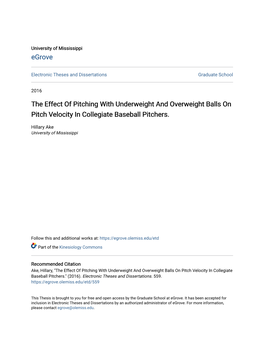 The Effect of Pitching with Underweight and Overweight Balls on Pitch Velocity in Collegiate Baseball Pitchers