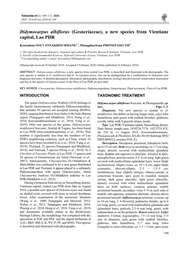 Didymocarpus Albiflorus (Gesneriaceae), a New Species from Vientiane Capital, Lao PDR