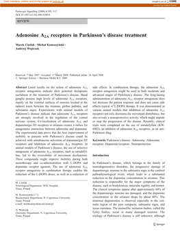 Adenosine A2A Receptors in Parkinson's Disease Treatment