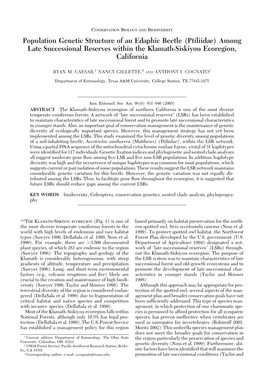 Ptiliidae) Among Late Successional Reserves Within the Klamath-Siskiyou Ecoregion, California