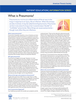 What Is Pneumonia? Pneumonia (Nu-Mo’Ne-A) Is Inflammation of the Air Sacs in the Lungs in Response to an Injury, Like an Infection