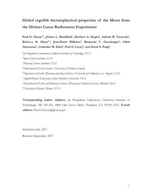 Global Regolith Thermophysical Properties of the Moon from the Diviner Lunar Radiometer Experiment