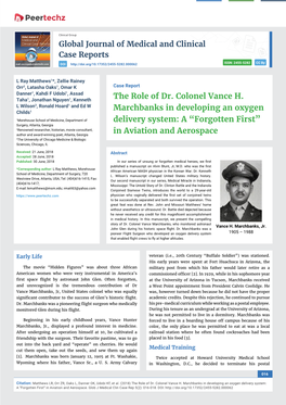 The Role of Dr. Colonel Vance H. Marchbanks in Developing an Oxygen Delivery System: a “Forgotten First” in Aviation and Aerospace