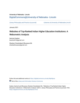 Websites of Top-Ranked Indian Higher Education Institutions: a Webometric Analysis