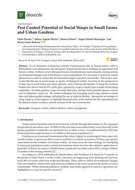 Pest Control Potential of Social Wasps in Small Farms and Urban Gardens