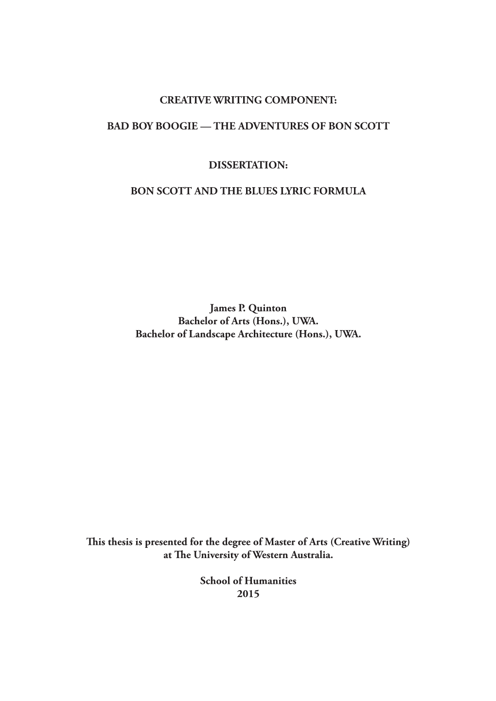 The Adventures of Bon Scott Dissertation