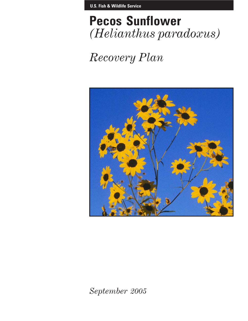 Pecos Sunflower (Helianthus Paradoxus) FINAL Recovery Plan