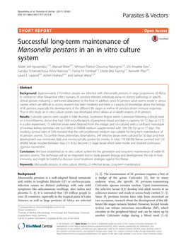 Successful Long-Term Maintenance of Mansonella Perstans in an in Vitro