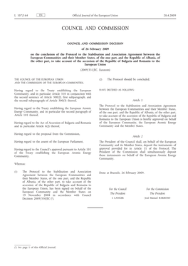 Council and Commission Decision of 26 February 2009 on The
