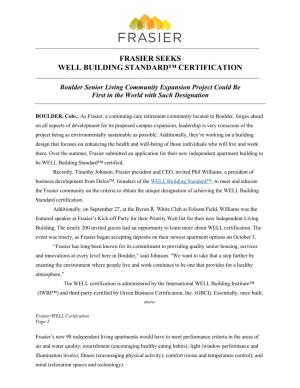 Frasier Seeks Well Building Standard™ Certification ______
