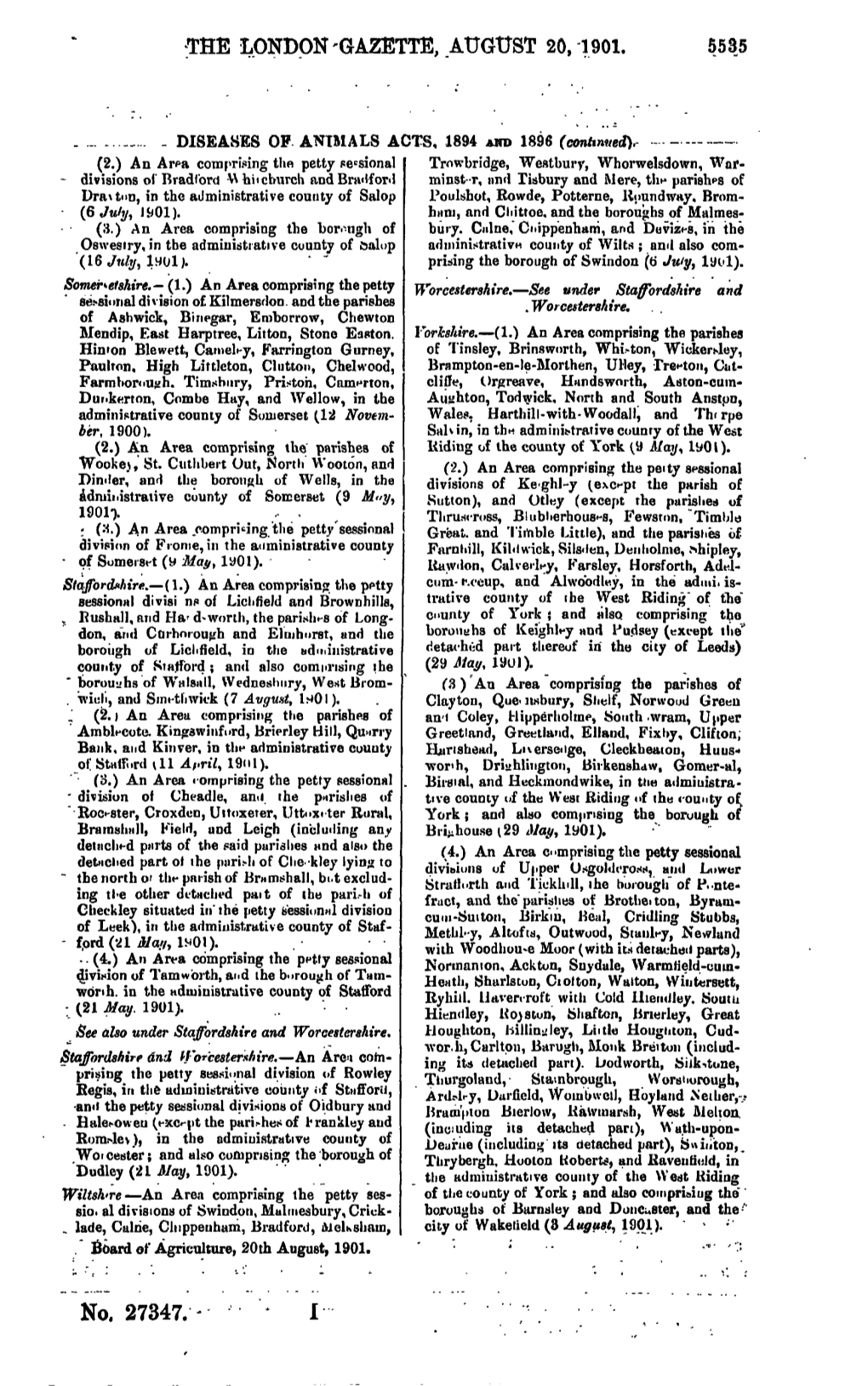 THE LONDON-GAZETTE, AUGUST 20, 1901. 5535 No. 27347. •