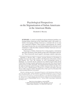 Psychological Perspectives on the Stigmatization of Italian Americans in the American Media