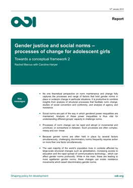 Gender Justice and Social Norms – Processes of Change for Adolescent Girls Towards a Conceptual Framework 2 Rachel Marcus with Caroline Harper
