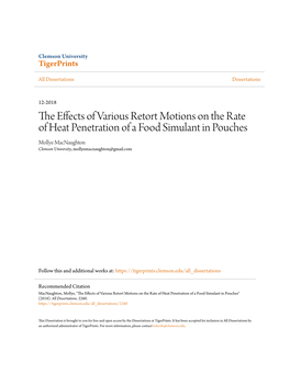 The Effects of Various Retort Motions on the Rate of Heat Penetration of a Food Simulant in Pouches" (2018)