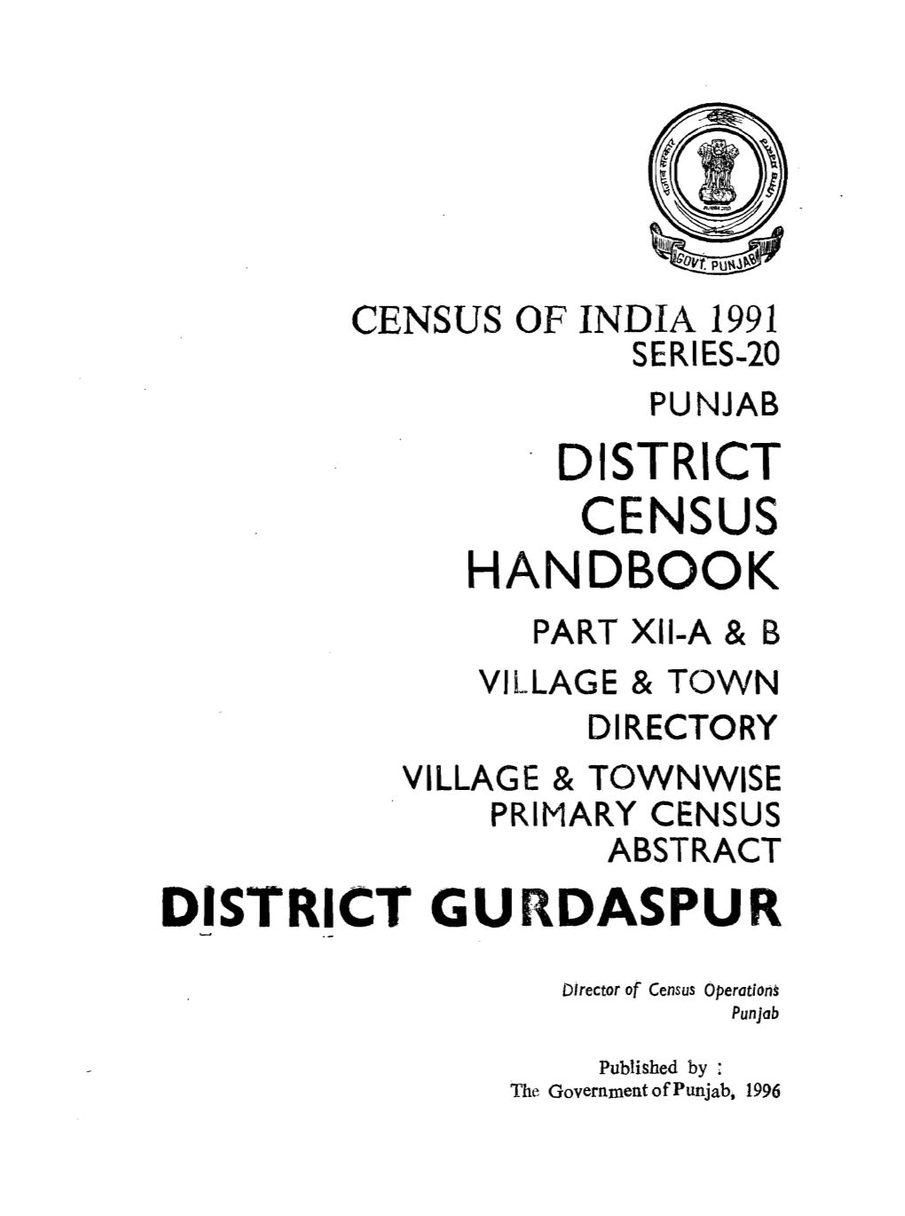 Village & Townwise Primary Census Abstract, Gurdaspur, Part XII-A & B