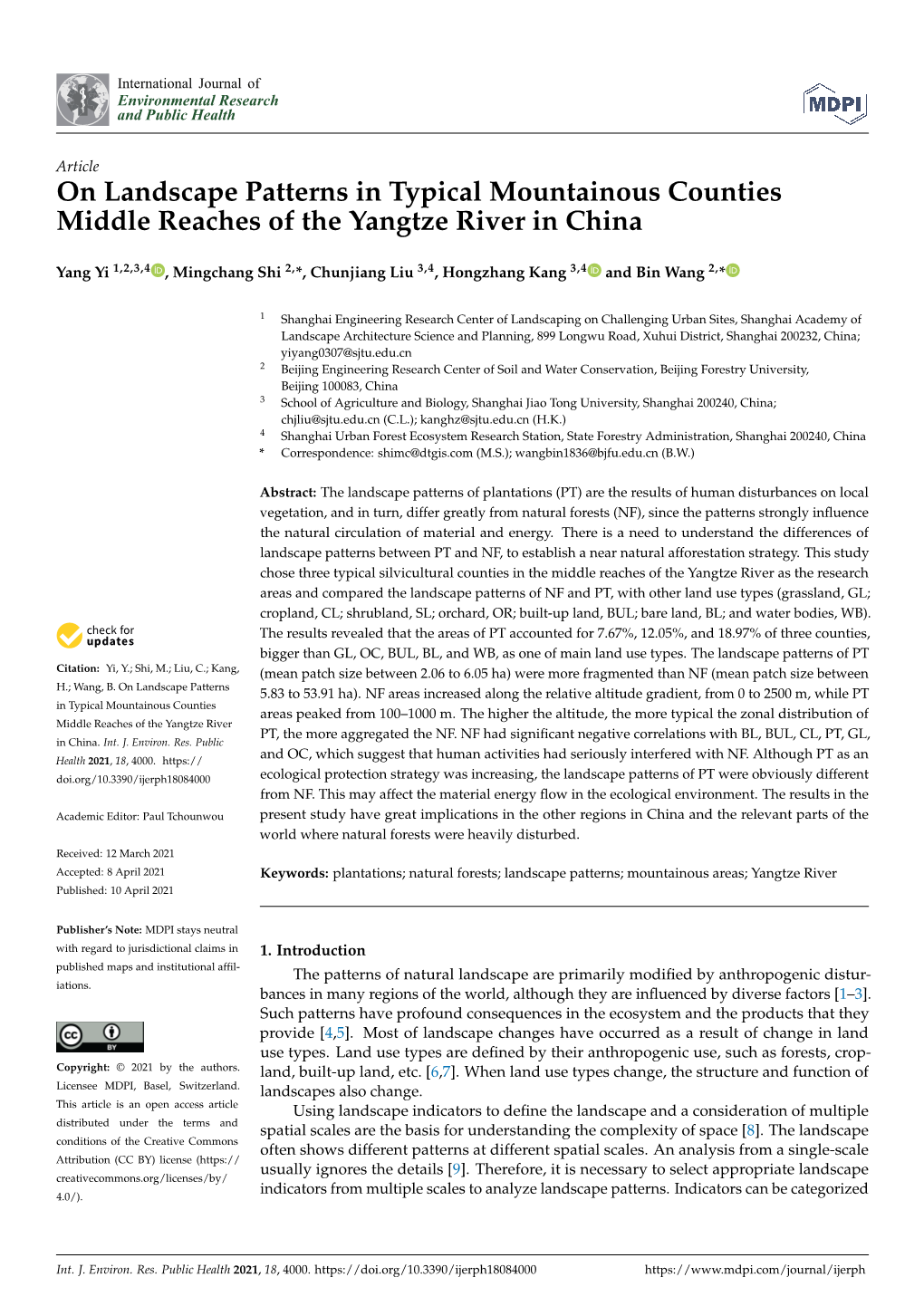 On Landscape Patterns in Typical Mountainous Counties Middle Reaches of the Yangtze River in China