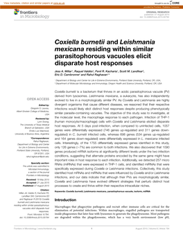 Coxiella Burnetii and Leishmania Mexicana Residing Within Similar Parasitophorous Vacuoles Elicit Disparate Host Responses