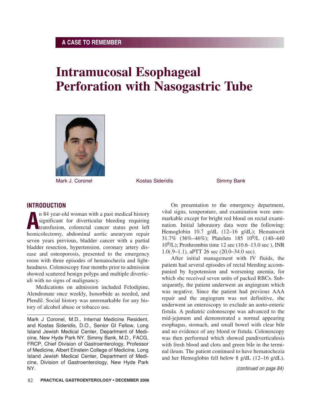 Intramucosal Esophageal Perforation with Nasogastric Tube