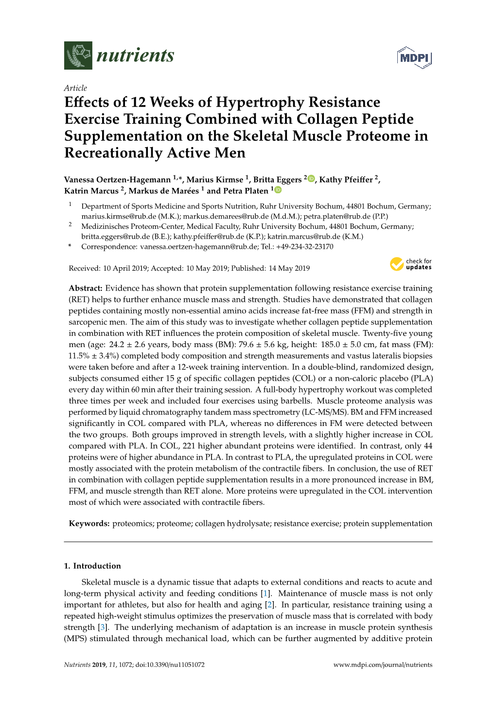 Effects of 12 Weeks of Hypertrophy Resistance Exercise Training