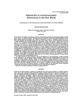 Approaches to Nectarivore-P Lant Interactions in the New World