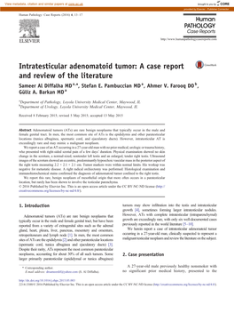 Intratesticular Adenomatoid Tumor: a Case Report and Review of the Literature Sameer Al Diffalha MD A,⁎, Stefan E