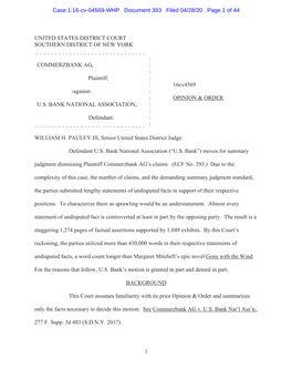Case 1:16-Cv-04569-WHP Document 393 Filed 04/28/20 Page 1 of 44