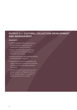 Output 3 — Cultural Collection Development and Management