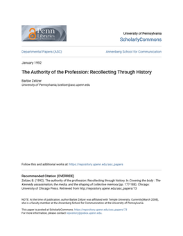 The Authority of the Profession: Recollecting Through History