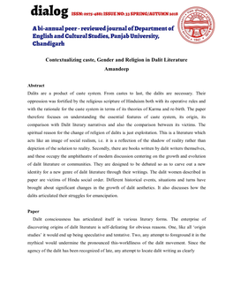 Contextualizing Caste, Gender and Religion in Dalit Literature Amandeep