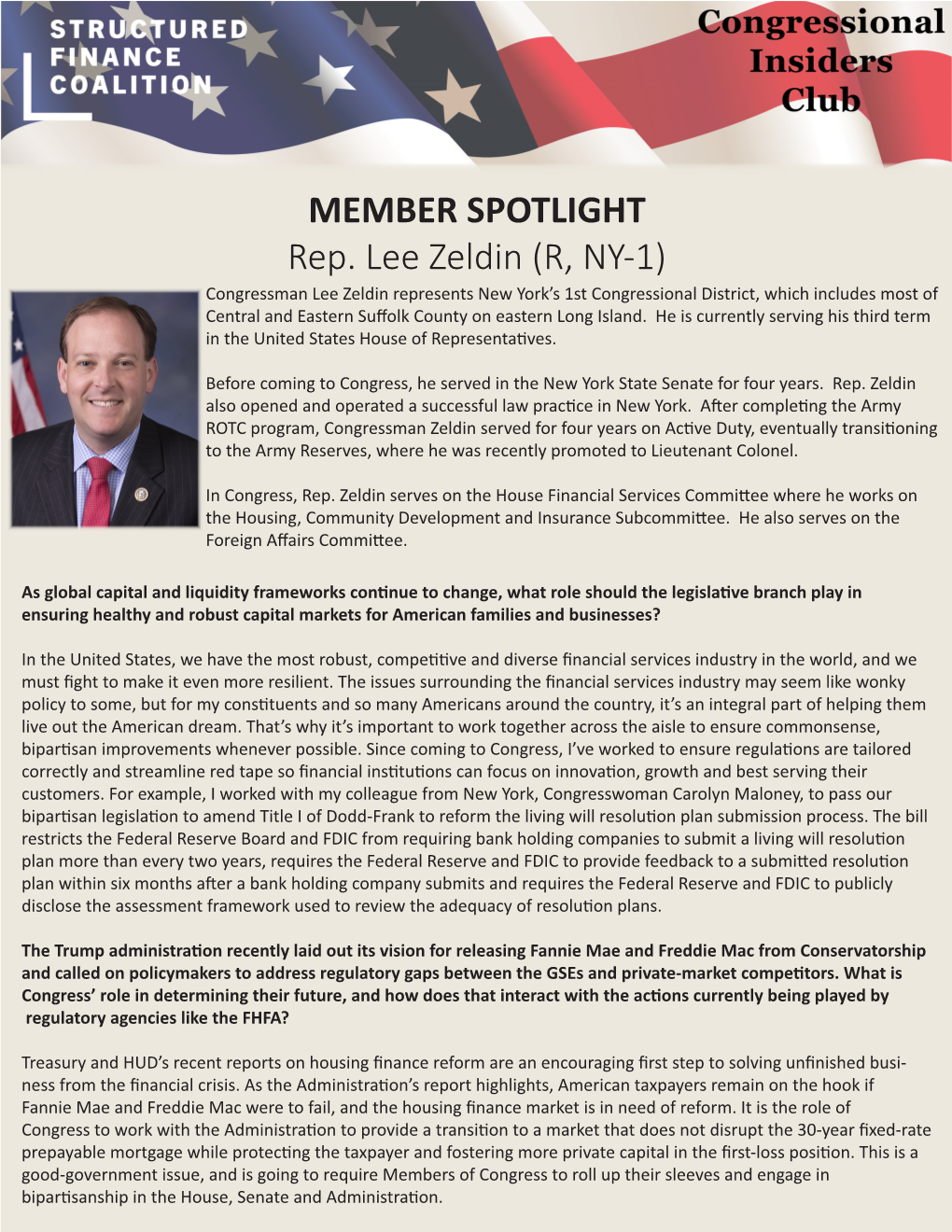 MEMBER SPOTLIGHT Rep. Lee Zeldin (R, NY-1)