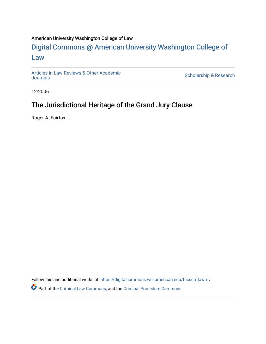 The Jurisdictional Heritage of the Grand Jury Clause