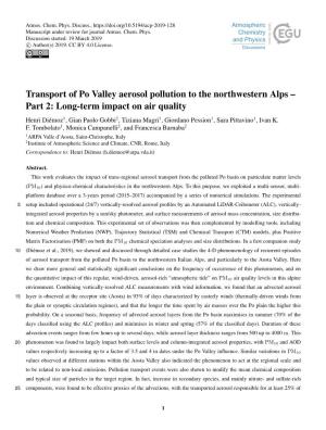 Transport of Po Valley Aerosol Pollution to the Northwestern Alps