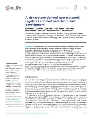 A Cis-Carotene Derived Apocarotenoid Regulates Etioplast And