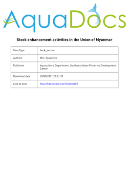 Stock Enhancement Activities in the Union of Myanmar