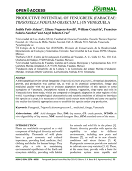 Chapter X: Productive Potential of Fenugreek (Fabaceae: Trigonella Foenum-Graecum L