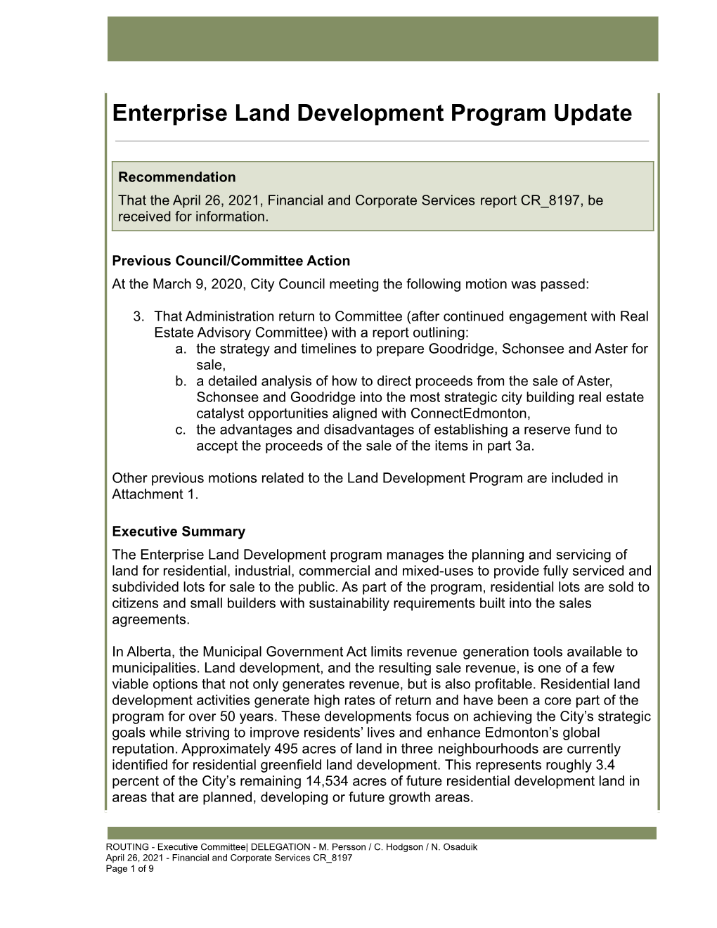 Enterprise Land Development Program Update