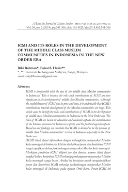 Icmi and Its Roles in the Development of the Middle Class Muslim Communities in Indonesia in the New Order Era