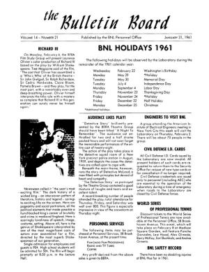 Bnl Holidays 1961