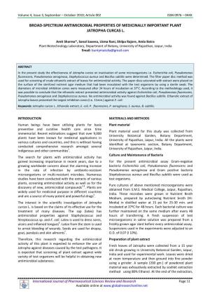 Broad-Spectrum Antimicrobial Properties of Medicinally Important Plant Jatropha Curcas L